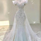 Vintage White Mermaid Off The Shoulder Sequin Long Wedding Dresses C772