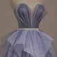Purple tulle sequin long prom dress purple sequin evening dress BD41