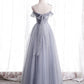 Robe de bal longue en tulle gris à une épaule robe de soirée en tulle gris BD64