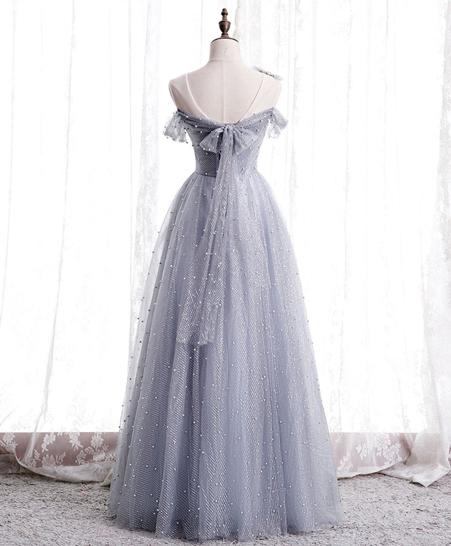 Robe de bal longue en tulle gris à une épaule robe de soirée en tulle gris BD64