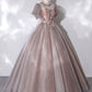 Pink tulle lace long prom dress pink lace prom gown BD54