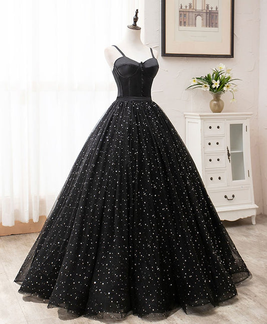 Black sweetheart tulle long prom dress black evening dress BD52