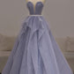Robe de bal longue en tulle violet à paillettes robe de soirée à paillettes violettes BD41