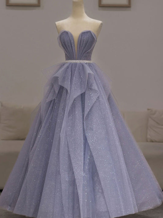 Purple tulle sequin long prom dress purple sequin evening dress BD41