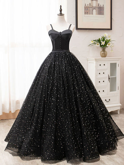 Robe de bal longue en tulle chérie noire robe de soirée noire BD52