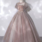 Pink tulle lace long prom dress pink lace prom gown BD54
