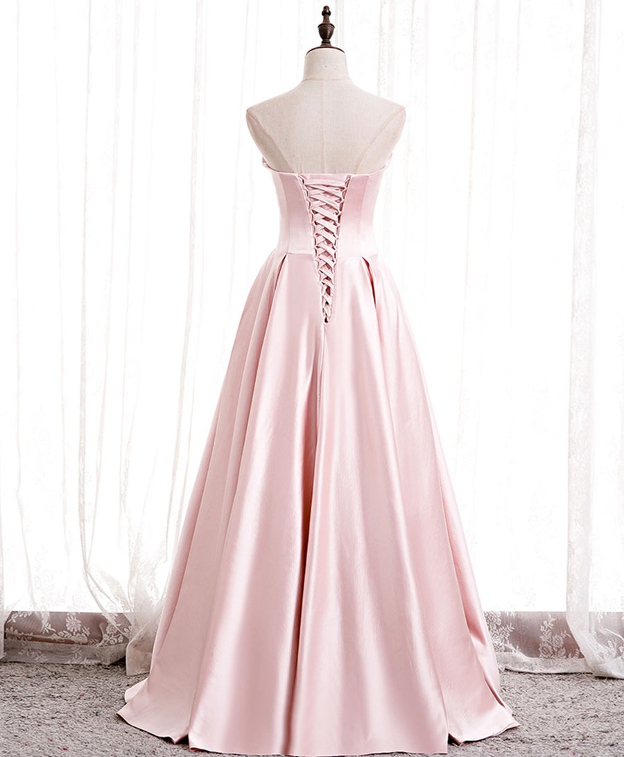 Robe de bal longue rose simple en satin, robe de soirée rose BD81