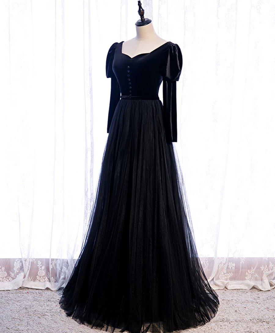 Simple black satin long prom dress black evening dress BD95