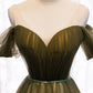Robe de bal longue en tulle vert Simple, col en v, robe de soirée verte BD150