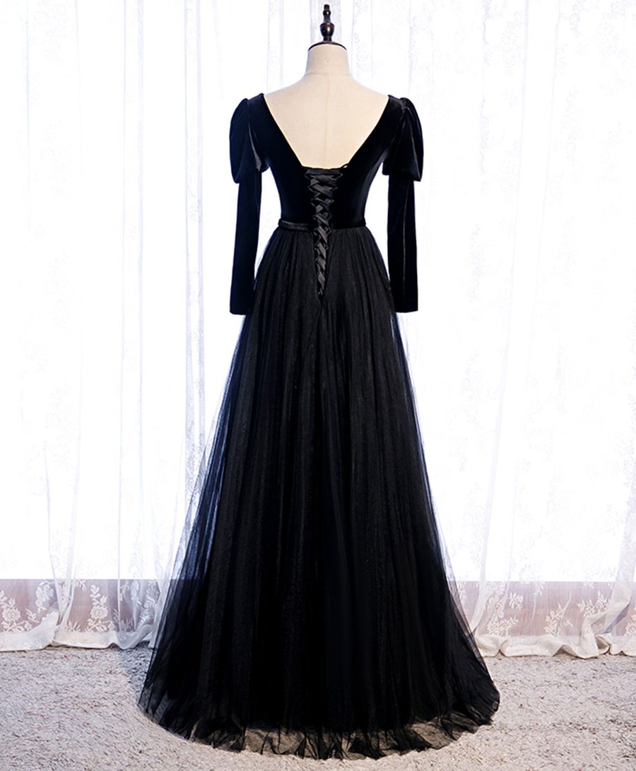 Simple black satin long prom dress black evening dress BD95