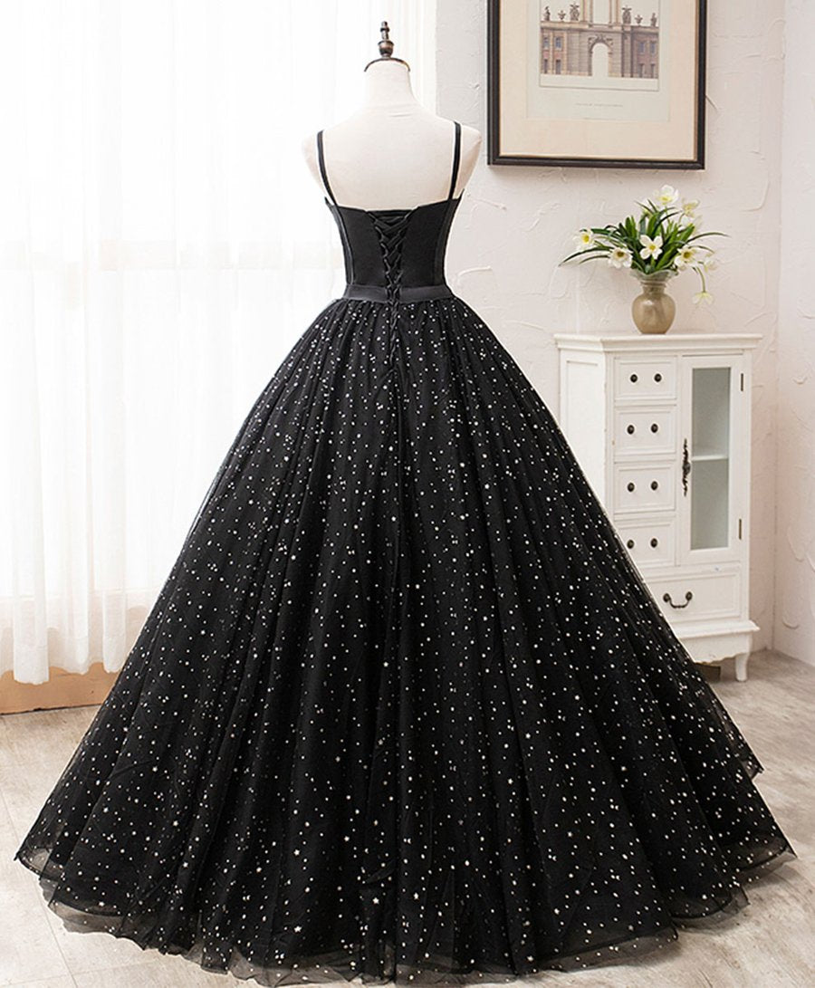 Black sweetheart tulle long prom dress black evening dress BD52
