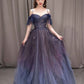 Robe de bal longue en tulle violet ciel étoilé foncé, robe de soirée violette BD19