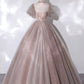 Pink tulle lace long prom dress pink lace prom gown BD54