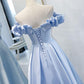 Robe de bal longue bleue simple à épaules dénudées, robe de soirée bleue BD08