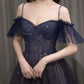 Robe de bal longue en tulle violet ciel étoilé foncé, robe de soirée violette BD19