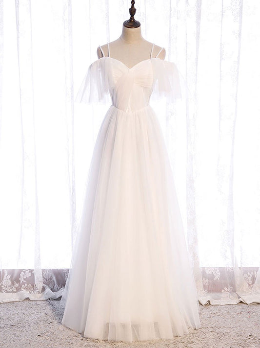 Simple white sweetheart long prom dress white formal dress BD77