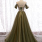 Robe de bal longue en tulle vert Simple, col en v, robe de soirée verte BD150