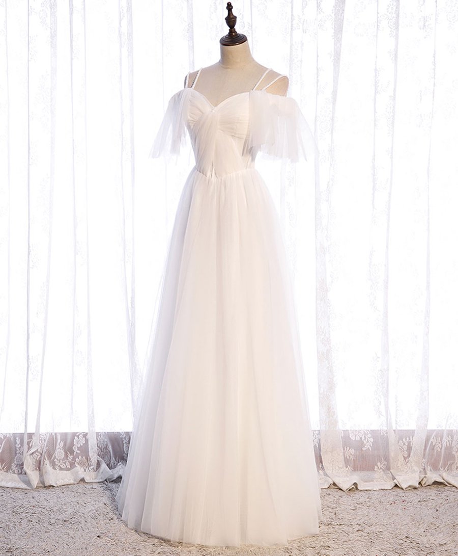 Simple white sweetheart long prom dress white formal dress BD77
