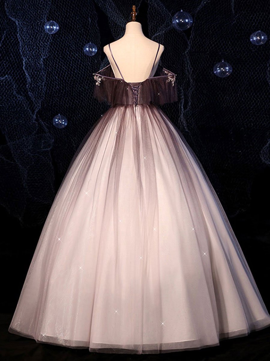 Coffee one shoulder tulle long prom gown, coffee tulle formal dress BD85