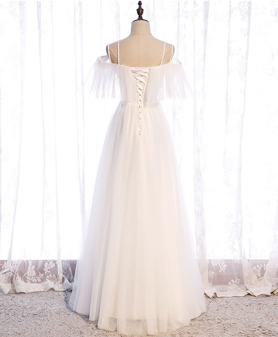 Simple white sweetheart long prom dress white formal dress BD77