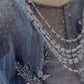 Gray blue tulle sequin beads long prom dress, blue evening dress BD13