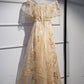 Robe de bal longue en dentelle et tulle champagne, robe formelle champagne BD83